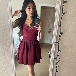 Red Lace Skater Skirt Dress